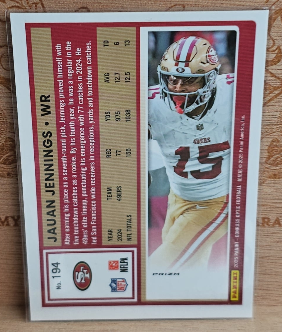 Panini Donruss Optic 2025 Stars Prizm Jauan Jennings #194 49ers Football Card