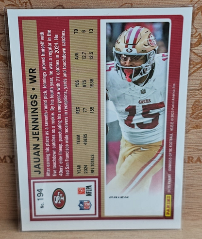 Panini Donruss Optic 2025 Stars Prizm Jauan Jennings #194 49ers Football Card