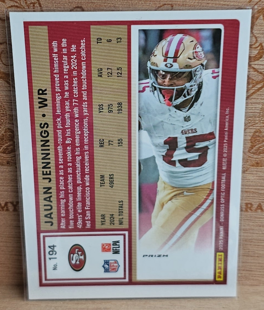Panini Donruss Optic 2025 Stars Prizm Jauan Jennings #194 49ers Football Card